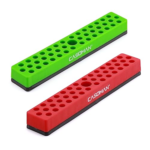 CASOMAN 2PCS 1/4" Hex Bit Organizer with Magnetic Base - Red & Green, 86 Hole Bit Organizer with Strong Magnetic Base, Magnetic Bit Organizer for Your Specialty von CASOMAN