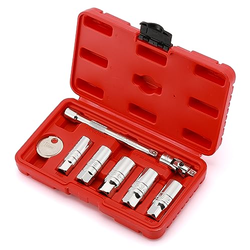 CASOMAN 3/8" Dr. Spark Plug Socket Set, 6-Point, Include 6-Inch Extension Bar, Unviersal Joint & Spark Plug Gapper, 8Piece Set, CR-V Steel von CASOMAN