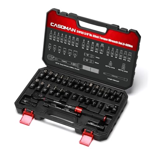 CASOMAN Torque Wrench 3/8", 5-60Nm Bicycle & Motorcycle Torque Wrench with Extension Bar, Adapter, 14mm & 16mm Magnetic Spark Plug Sockets, Bits and Shallow Sockets, 31PCS Set von CASOMAN