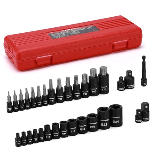 CASOMAN 32-Piece Torx Bit Socket and Female External Socket Set, 14 Star Bits (T8- T70) and 13 Female E-Torx Sockets (E4-E24), Include 5 Impact Socket Adapter von CASOMAN