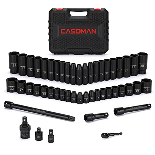 CASOMAN 49PCS 1/2-Inch Drive Impact Socket Set, Deep&Shallow,CR-V, 6 Point, Metric Socket Set, 8mm-32mm, Includes Extension Bars, Adapters, Impact Universal Joint von CASOMAN