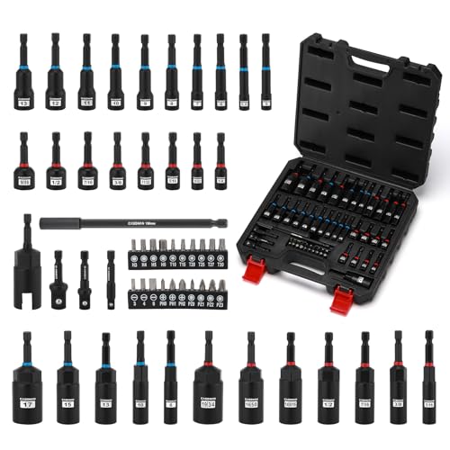 CASOMAN 55-Piece Magnetic Nut Driver Set for Impact Drill, Deep & Shallow, Metric & SAE, Includes Screwdriver Bits, Bit Extension Bar, Socket Adapters & Wing Nut Driver von CASOMAN