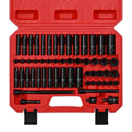 CASOMAN 55PCS 1/4-Inch Drive Impact Socket Set, Shallow & Deep, 5/32 Inch - 9/16 Inch, 4mm - 15mm, Metric/SAE, 6-Point, Cr-V Steel Socket Set von CASOMAN