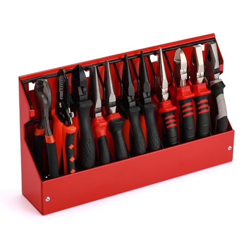 CASOMAN Plier Organizer Rack, Pliers Cutters Organizer, Black/Red, 11-Slot Plier Rack, Mounts on a pegboard, Keep Pliers Organized in Tool Drawer, Pliers not included von CASOMAN