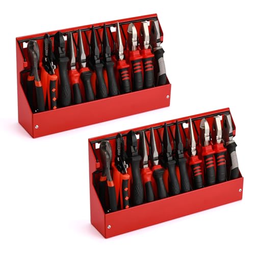 CASOMAN Plier Organizer Rack, Pliers Cutters Organizer, Black/Red, 22-Slot Plier Rack, Mounts on a pegboard, 2 Piece Set von CASOMAN