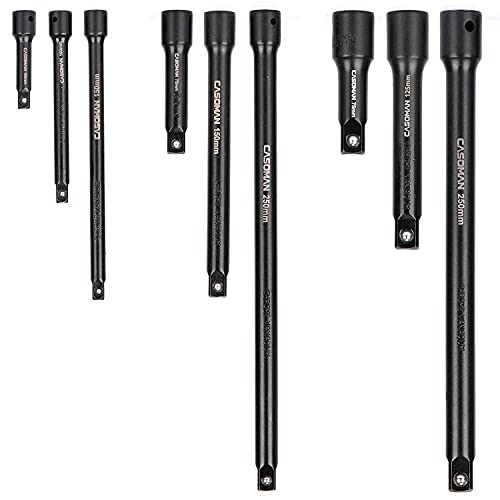 CASOMAN 9 Pieces Extension Bar Set, 1/4", 3/8" and 1/2" Drive Socket Extension, Premium Chrome Vanadium Steel with Black Phosphate Finish von CASOMAN