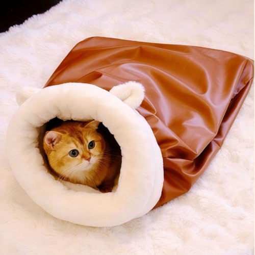 CASOME Großer Katzenschlafsack – 360°-Wickelbett Aus Weichem Plüsch, Doppelt Gefüllter Warmer Haustiersack, Kuschelsack-Versteck Für Kätzchen Und Katzen Bis Zu 20 Pfund(S) von CASOME