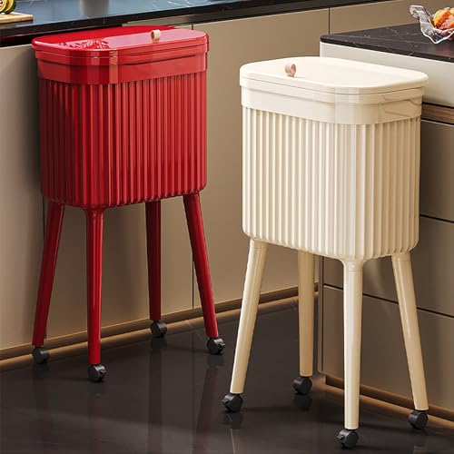 CASOME Küchenmülleimer Mit Großem Fassungsvermögen Und Druckdeckel – Design Mit Hohem Fuß, Haustiersicherer Vertikaler Mülleimer, Schmaler Mülleimer Für Kleine Räume(White) von CASOME