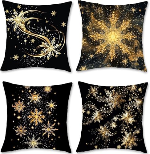 CASOME Samt-Kissenbezüge Mit Schneeflockenmotiv, 4er-Set, Überwurf-Kissenbezüge Mit Unsichtbarem Reißverschluss, Weiche Plüsch-Kissenbezüge(Linen,50 x 50 cm) von CASOME