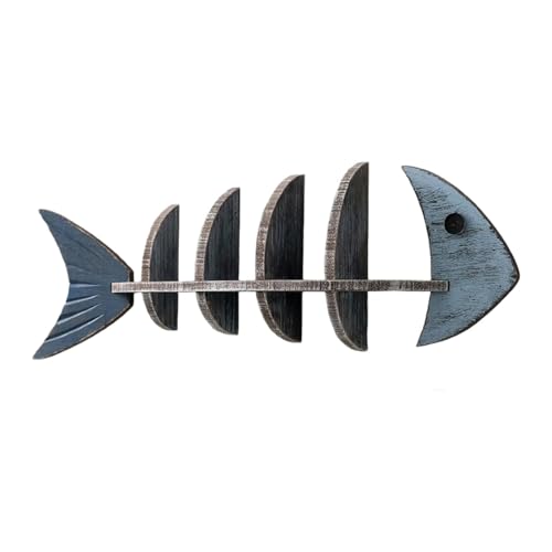 CASOME Wandregal Aus Holz Mit Fischmotiven Im Küstenstil – Vintage-Wanddekor In Fischgrätenoptik Mit Gealterter Oberfläche, Hängeregal Für Wohnzimmer, Schlafzimmer, Eingangsbereich(A) von CASOME