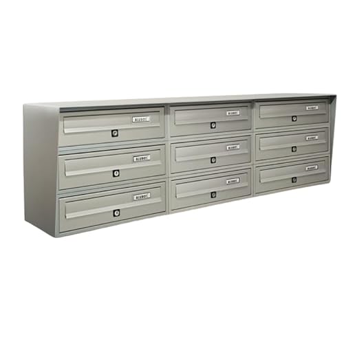 ALUBOX Briefkastenanlage 9 Fächer Slim 37,8x116x30 cm aus Verzinktem Blech und Aluminium Außenbriefkasten mit Entnahmeschutzsystem und Wasserbeständigkeit (Silber) von CASSETTE POSTALI ALUBOX