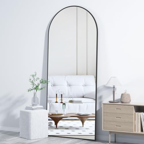 CASSILANDO Bogen Ganzkörperspiegel 162×53cm Groß Bodenspiegel, Abgerundeter Standspiegel, Ganzkörperspiegel mit Ständer Groß Wandspiegel im Schlafzimmer, Ankleidezimmer Spiegel (Schwarz) von CASSILANDO