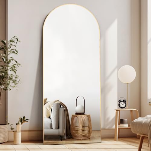 CASSILANDO Ganzkörperspiegel, 165X60cm Gewölbter Spiegel, Bodenspiegel mit Ständer, hängend oder lehnend an die Wand, stehender Spiegel für Schlafzimmer Garderobe (Gold) von CASSILANDO