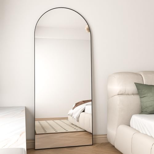CASSILANDO Ganzkörperspiegel, 165X60cm gewölbter Spiegel, Bodenspiegel mit Ständer, hängend oder lehnend an die Wand, stehender Spiegel Großer Schlafzimmer Spiegel für Garderobe (Schwarz) von CASSILANDO