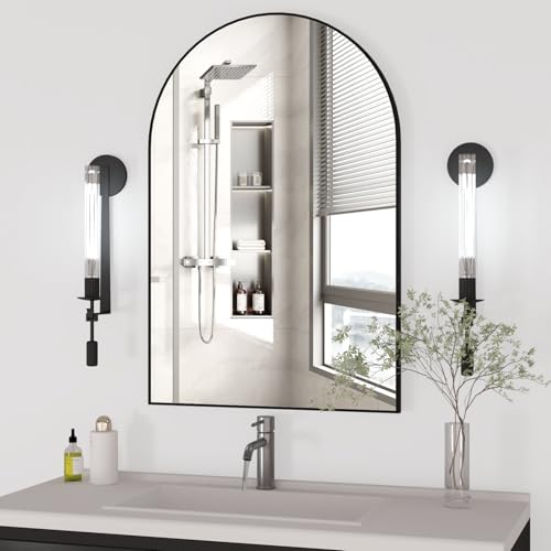 CASSILANDO Gewölbter Wandspiegel, 60 x 90 cm Schwarz: Metallrahmen, Wandmontage, Spiegel, Wohnzimmer, Schlafzimmer, Badezimmer von CASSILANDO
