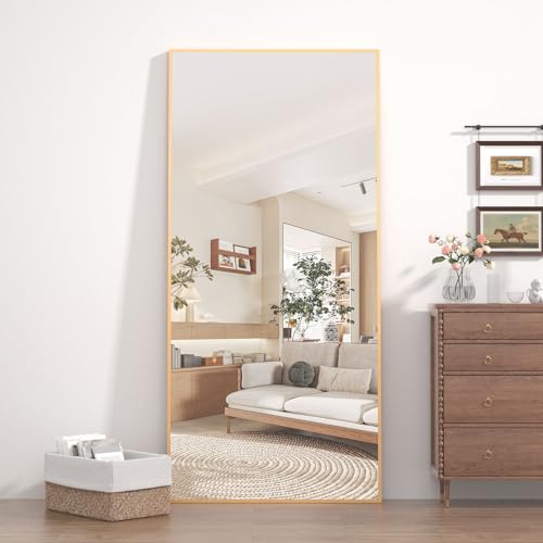 CASSILANDO Großer rechteckiger Schlafzimmer-Spiegel, Bodenspiegel, Wandspiegel, 165,1 x 60 cm, Goldfarben von CASSILANDO