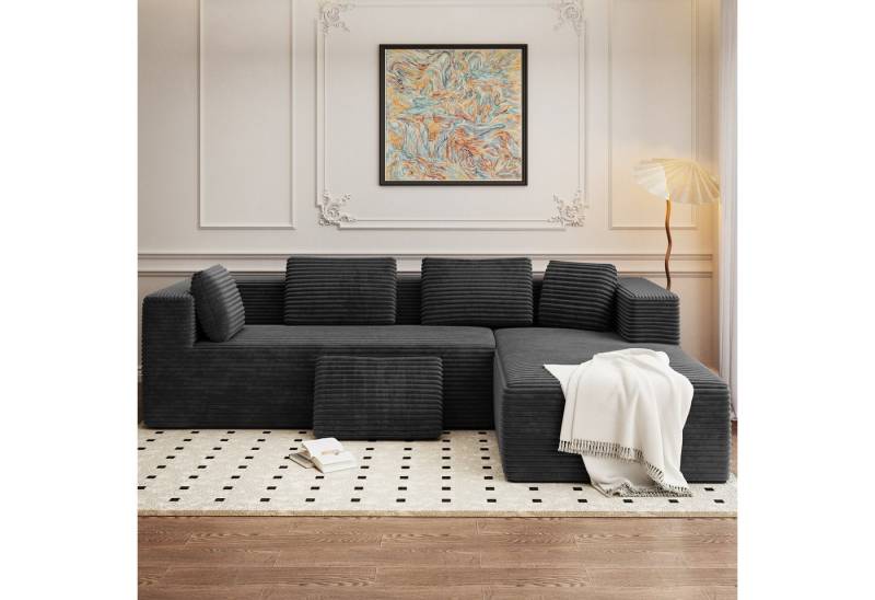 CASSILANDO Sofa mit Schlaffunktion in Cord – platzsparend & einfach montiert, Grau-Rechts von CASSILANDO