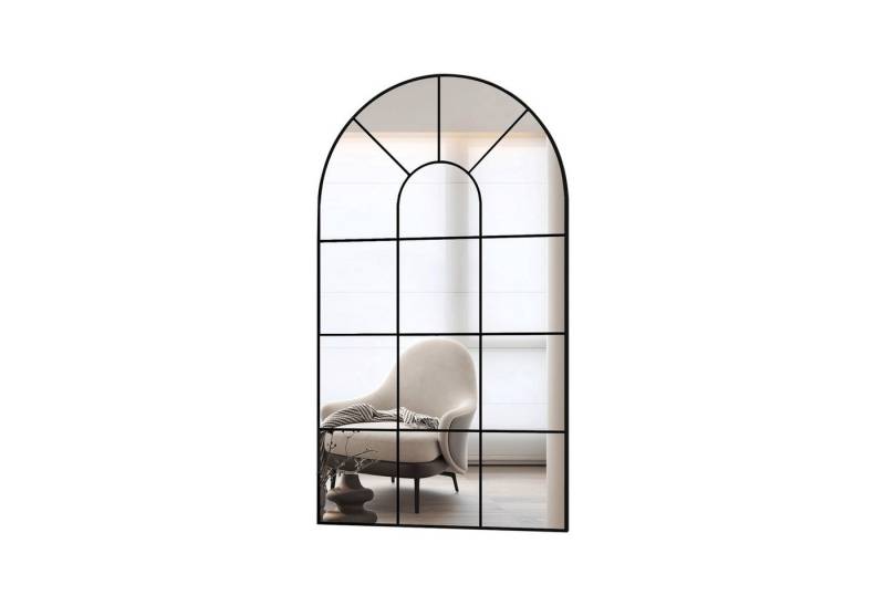 CASSILANDO Spiegel gewölbter Fensterspiegel mit schwarzem Metallrahmen (1-St), rustikaler dekorativer Wandspiegel für Wohnzimmer und Schlafzimmer von CASSILANDO