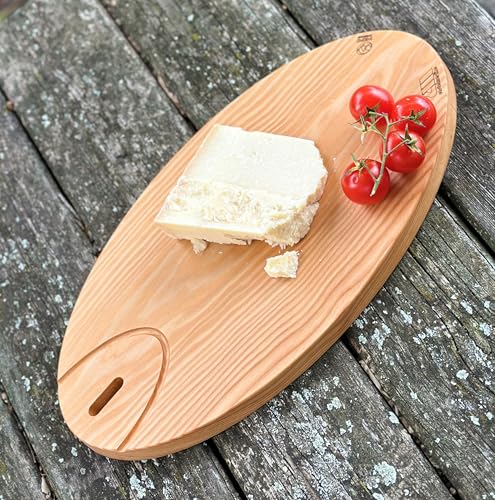 Schneidebrett der Alpen aus nachhaltiger Lärche PEFC - 40 x 21 cm oval - Holz behandelt mit speziellem Naturöl - Made in Italy von CASTELMERLINO
