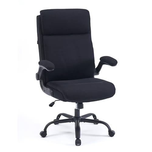 CASTLOVE Ergonomischer Bürostuhl - Schreibtischstuhl mit Rückenlehne - Hochklappbare Armlehne - Hohe Rückenlehne - Höhenverstellbar - Wippfunktion (Bürostuhl Stoff Schwarz Max. 150 kg) von CASTLOVE
