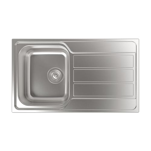 CATA CDP-1 Spüle mit quadratischem Behälter und umkehrbarem Abtropfgestell, Installation in Möbelstücken von mindestens 45 cm, Tiefe des Beckens 18 cm, Basis mit saugfähigem Boden, Breite 86 cm, Farbe von CATA