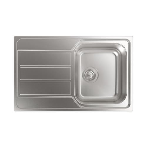 Cata CDL Küchenspüle, 1 wendbar, mit quadratischem Behälter mit Abtropffläche, Tiefe des Behälters: 18 cm, Installation in Möbel von 45 cm, Basis mit saugfähigem Boden, Korbventil, 77 cm Breite, von CATA