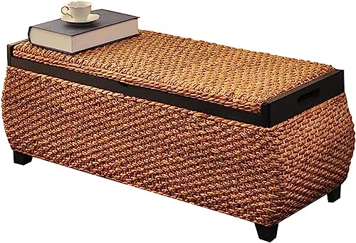 35 Zoll Korbweide Sitzbank mit Stauraum,Rustikale Ottomane Fußstütze Aufbewahrungsbox,Handgewebte Rattan Multifunktions-Staubbank Schuhbank-A 96x35x35cm(38x14x14inch) von CATANK