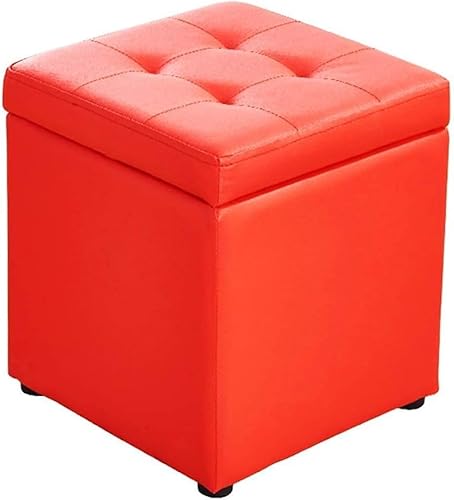 CATANK Cube Kunstleder Aufbewahrung Fußhocker Pouf Sitzbank, Spielzeugkiste mit Scharnier Top Organizer Box für Zuhause & Büro-rot 30x30x35cm(12x12x14inch) von CATANK