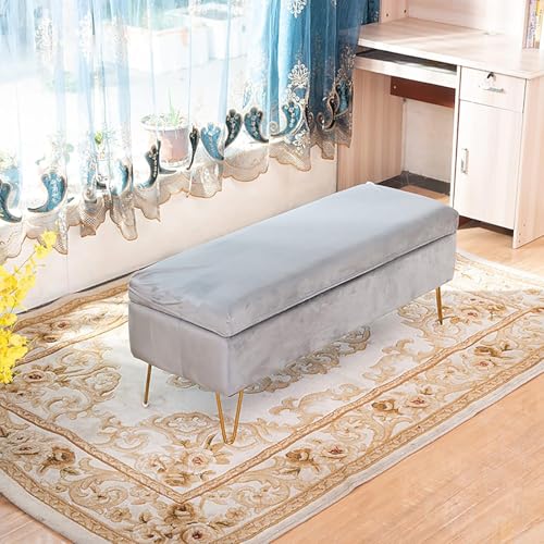 CATANK Endbank-Sofa für Eingangsbereich und Wohnzimmer, moderner rechteckiger Plüsch-Sitzhocker mit Stauraum, getuftete Fußbank, gepolsterte Samt-Sitzbank mit Stauraum, grau, 60 x 40 x 43 von CATANK