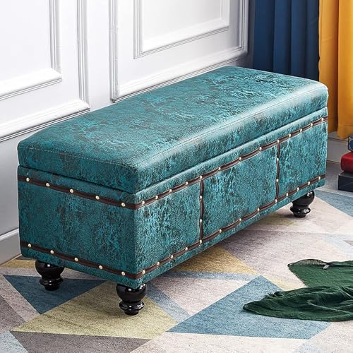 CATANK Hockerbank mit Stauraum und Lift-Top, moderner Fußhocker aus Kunstleder, rechteckige Dekorationsmöbel, Sitzhocker mit Stauraum für Wohnzimmer und Schlafzimmer, Blaugrün, 60 x 40 x von CATANK