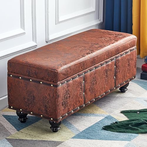 CATANK Hockerbank mit Stauraum und Lift-Top, moderner Fußhocker aus Kunstleder, rechteckige Dekorationsmöbel, Sitzhocker mit Stauraum für Wohnzimmer und Schlafzimmer, bräunlich gelb 60 x von CATANK