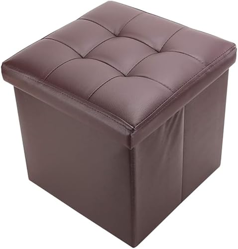 CATANK Klappbarer Aufbewahrungshocker, Würfel-Ledertruhe, Fußstütze, gepolsterter Hocker, Sitz, Spielzeugtruhe, Couchtisch, Kaffeefarbe, 38x38x38cm (15x15x15Zoll) von CATANK
