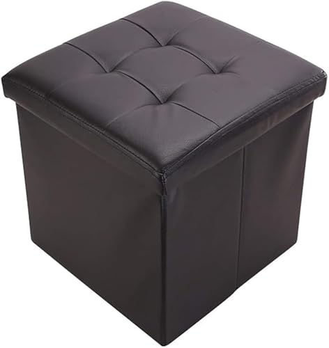 CATANK Klappbarer Stauraum Ottoman Bank, Würfel Leder Brust Fußstütze Gepolsterter Polsterhocker Sitz Spielzeug Brust Box Couchtisch-schwarz 38x38x38cm(15x15x15inch) von CATANK