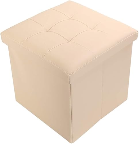 CATANK Klappbarer Stauraum Ottoman Bank, Würfel Leder Brust Fußstütze Gepolsterter Polsterhocker Sitz Spielzeug Brust Box Couchtisch-weiß 38x38x38cm(15x15x15inch) von CATANK