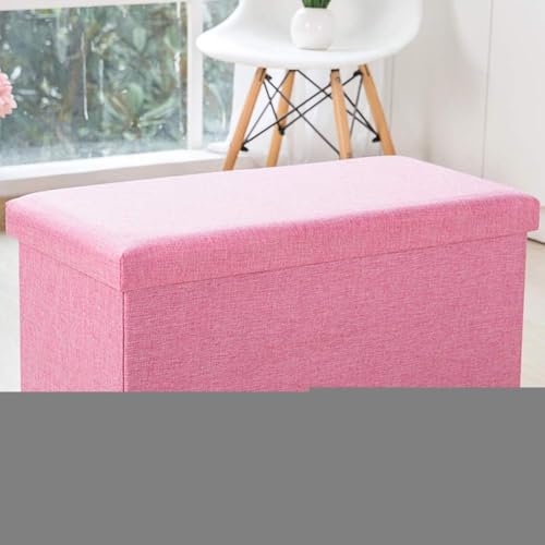 CATANK Klappbarer Stauraum Ottoman Bank Fußstütze, Spielzeugkiste Truhe Leinenähnlicher Stoff Gepolsterte Sitzbank Fußstütze Hocker Doppelt-rosa 76x38x38cm(30x15x15) von CATANK