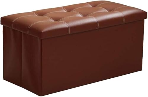 CATANK Kunstleder Klappbare Ottomane Sitzbank,pu Leder Aufbewahrungskiste Faltbare Spielzeugkiste Fußstütze Hocker Couchtisch Gepolsterter Sitz Braun 76x38x38cm(30x15x15inch) von CATANK