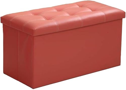 CATANK Kunstleder Klappbare Ottomane Sitzbank,pu Leder Aufbewahrungskiste Faltbare Spielzeugkiste Fußstütze Hocker Couchtisch Gepolsterter Sitz Orange 76x38x38cm(30x15x15inch) von CATANK