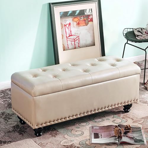 CATANK Kunstleder-Stauraum-Ottomane-Bank, Pu-Leder-Bett-Bank mit Stauraum, Moderne Fußhocker für Zuhause, Schlafzimmer, Wohnzimmer, Multifunktionsbänke-Cremefarben 80x40x45cm(31x16x18 CATANK Kunstleder-Stauraum-Ottomane-Bank, Pu-Leder-Bett-Bank mit Stauraum, Moderne Fußhocker für Zuhause, Schlafzimmer, Wohnzimmer, Multifunktionsbänke-Cremefarben 80x40x45cm(31x16x18 von CATANK