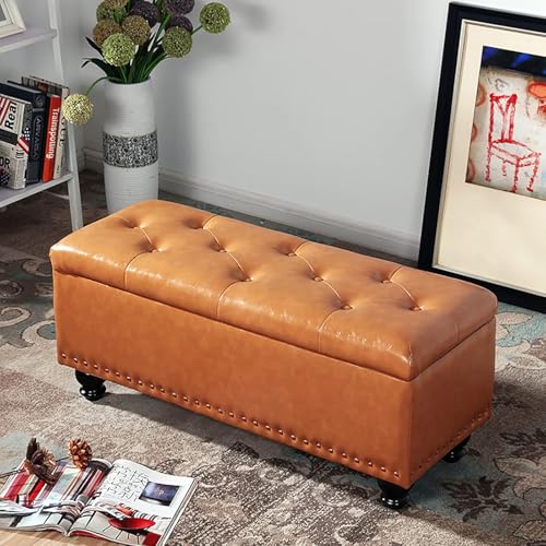 CATANK Kunstleder-Stauraum-Ottomane-Bank, Pu-Leder-Ende des Bettes Bank mit Stauraum, Modernes Zuhause Schlafzimmer Wohnzimmer Fußhocker Multifunktionsbänke-Hellbraun 60x40x45cm(24x16x18i CATANK Kunstleder-Stauraum-Ottomane-Bank, Pu-Leder-Ende des Bettes Bank mit Stauraum, Modernes Zuhause Schlafzimmer Wohnzimmer Fußhocker Multifunktionsbänke-Hellbraun 60x40x45cm(24x16x18i von CATANK