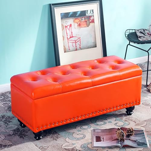 CATANK Kunstleder-Stauraum-Ottomane-Bank, Pu-Leder-Ende des Bettes Bank mit Stauraum, Modernes Zuhause Schlafzimmer Wohnzimmer Fußhocker Multifunktionsbänke-Orange 60x40x45cm(24x16x18inch CATANK Kunstleder-Stauraum-Ottomane-Bank, Pu-Leder-Ende des Bettes Bank mit Stauraum, Modernes Zuhause Schlafzimmer Wohnzimmer Fußhocker Multifunktionsbänke-Orange 60x40x45cm(24x16x18inch von CATANK