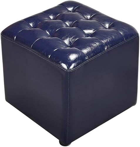 CATANK Leder Gepolsterter Würfel Pouf Ottoman, Pouffe Fußhocker Massivholz Quadratisch Leder Wohnzimmer Couchtisch Kleine Bank-Blau 40x40x35cm(16x16x14inch) von CATANK