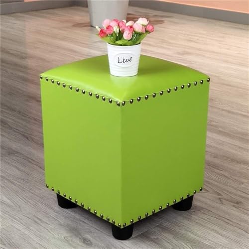 CATANK Leder Gepolsterter Würfel Pouf Ottoman, Pouffe Fußhocker Massivholz Quadratisch Leder Wohnzimmer Couchtisch Kleine Bank-Grün 30x30x40cm(12x12x16inch) von CATANK