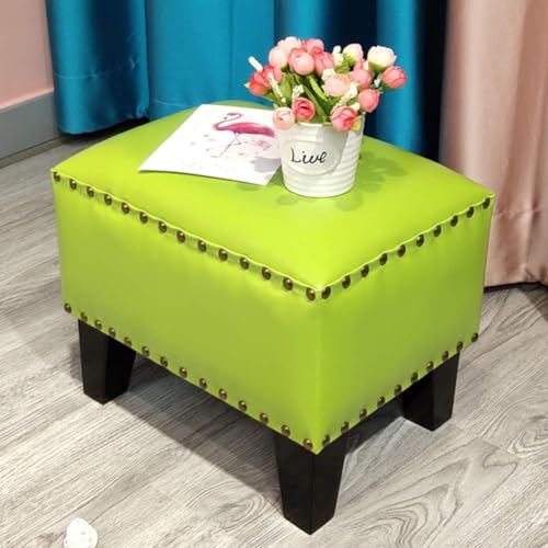 CATANK Leder Gepolsterter Würfel Pouf Ottoman, Pouffe Fußhocker Massivholz Quadratisch Leder Wohnzimmer Couchtisch Kleine Bank-Grün 36x26x30cm(14x10x12inch) von CATANK