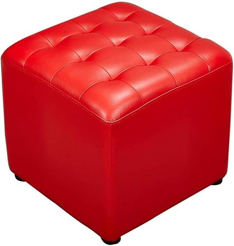 CATANK Leder Gepolsterter Würfel Pouf Ottoman, Pouffe Fußhocker Massivholz Quadratisch Leder Wohnzimmer Couchtisch Kleine Bank-rot 40x40x35cm(16x16x14inch) von CATANK