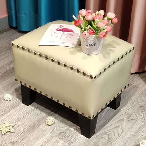 CATANK Leder Gepolsterter Würfel Pouf Ottoman,Pouf Fußhocker Massivholz Quadratisch Leder Wohnzimmer Couchtisch Kleine Bank-o 36x26x30cm(14x10x12inch) von CATANK