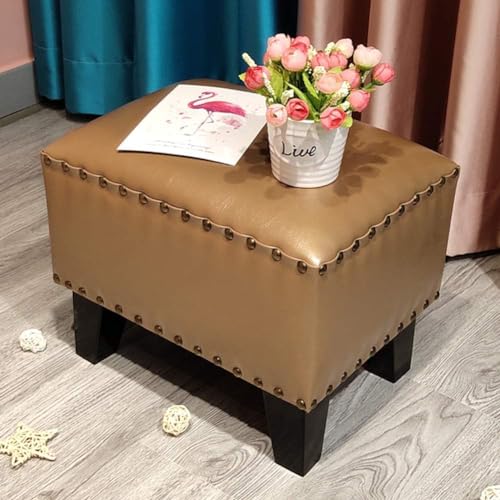 CATANK Leder Gepolsterter Würfel Pouf Ottoman,Pouf Fußhocker Massivholz Quadratisch Leder Wohnzimmer Couchtisch Kleine Bank-t 36x26x30cm(14x10x12inch) von CATANK