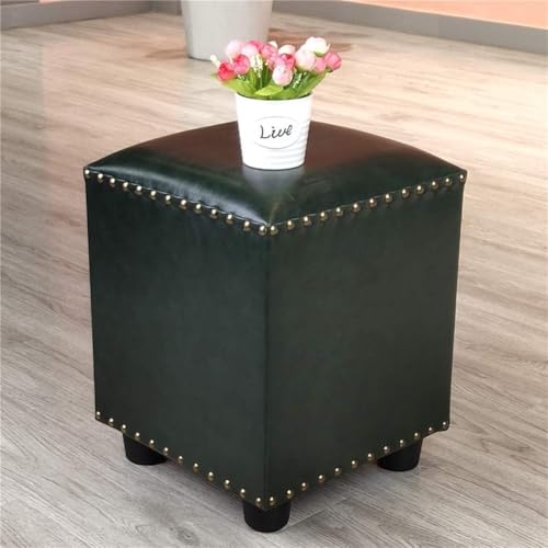 CATANK Leder Gepolsterter Würfel Pouf Ottoman,Pouffe Fußhocker Massivholz Quadratisch Leder Wohnzimmer Couchtisch Kleine Bank-n 30x30x40cm(12x12x16inch) von CATANK
