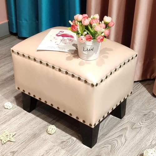 CATANK Leder Gepolsterter Würfel Pouf Ottoman,pouffe Fußhocker Massivholz Quadratisch Leder Wohnzimmer Couchtisch Kleine Bank-a 36x26x30cm(14x10x12inch) von CATANK