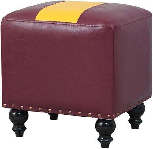 CATANK Leder Gepolsterter Würfel Pouf Ottoman,pouffe Fußhocker Massivholz Quadratisch Leder Wohnzimmer Couchtisch Kleine Bank-a 40x34x40cm(16x13x16inch) von CATANK