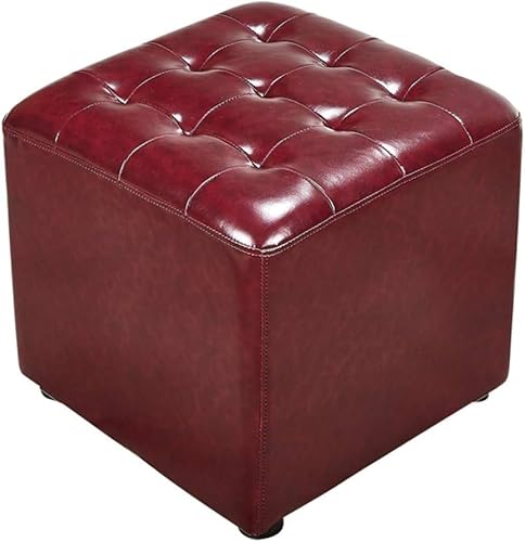 CATANK Leder Gepolsterter Würfel Pouf Ottoman,pouffe Fußhocker Massivholz Quadratisch Leder Wohnzimmer Couchtisch Kleine Bank-a 40x40x35cm(16x16x14inch) von CATANK
